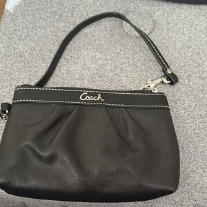 Coach Black Faux Leather Wristlet with Silver Accents